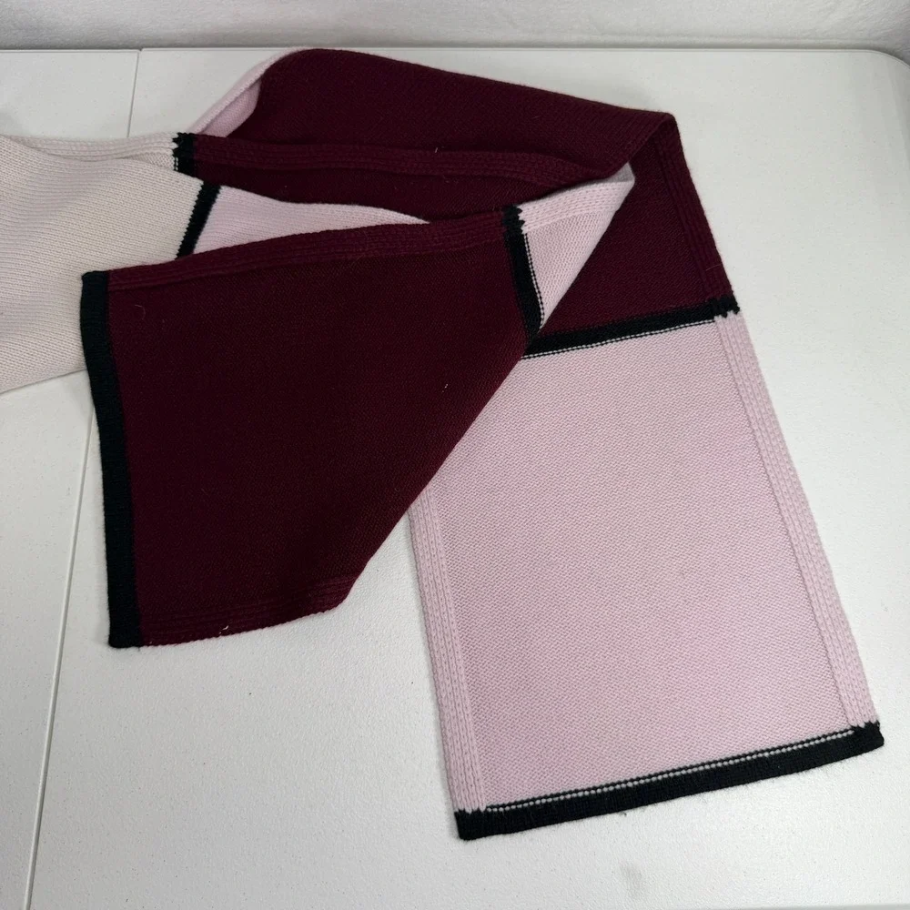 Kate Spade Scarf Colorblock Knit Burgundy Pink Cream Gold Spade Logo Designer